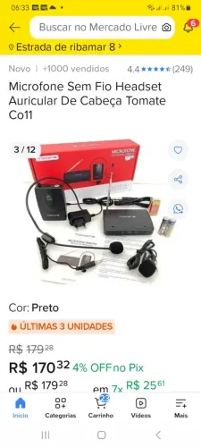 Microfone Sem fio TOMATE auricular 100,00