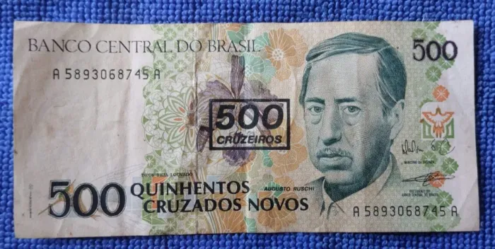 Nota de 500 cruzados novos (com carimbo de 500 cruzeiros)