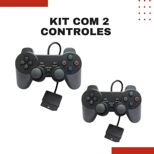 Kit 2 Controles Dualshock 2 Compatíveis Ps2 Joystick Com Fio Novos