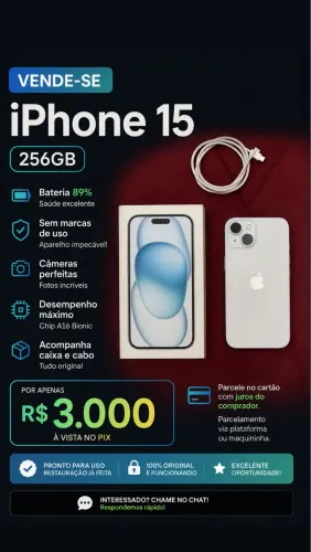 IPHONE 15 AZUL | SEM MARCAS DE USO | BATERIA 89%