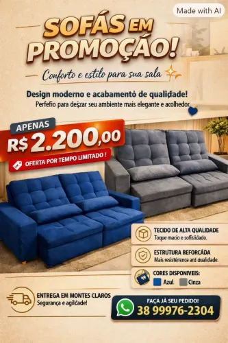 Sofá Retrátil e Reclinável com Pillow Top (Gomos) e Almofadas Rolo.