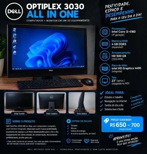 Dell OptiPlex 3030 All-in-One | i3 4ª Geração | 4GB RAM | 500GB