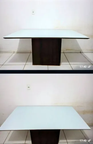 Mesa de jantar para 6 lugares com tampo de vidro branco
