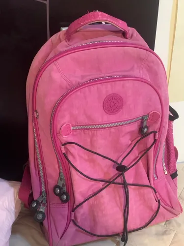Mochila Rosa Pink Kipling original vintage de rodinha com alça
