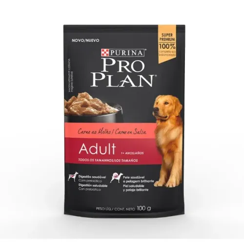 3 saché de ração úmida Pro Plan® para cães adultos (100 gramas) Purina® Súper Premium 100%