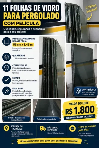 11 Folhas de Vidro para Pergolado com Película - 3,45m