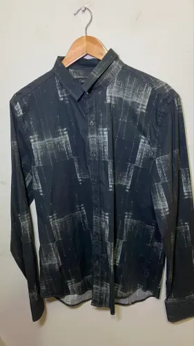 Camisa manga longa Calvin Klein Jeans - slim fit preto com cinza - tamanho L / G