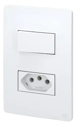 Conjunto Montado 1 Placa e suporte 4x2, 1 Interruptor Simples E 1 Tomada 2P+T 20A Branco