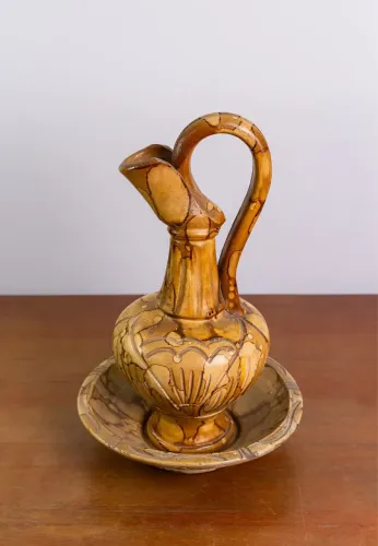 Conjunto Jarra e Bacia em Cerâmica Artesanal - Estilo Rústico