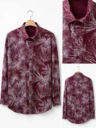 Camisa Masculina Manga Longa Estampada Bordô Tropical - Excelente Estado