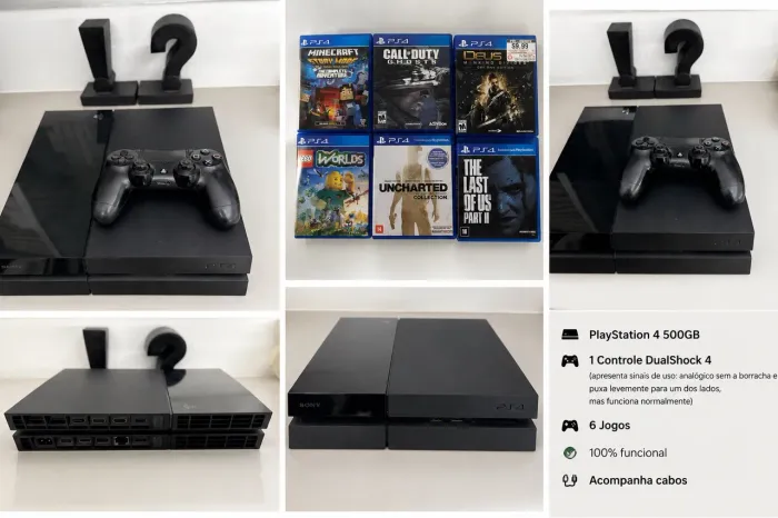 PlayStation 4 Fat 500 GB + 1 Controle + 6 Jogos