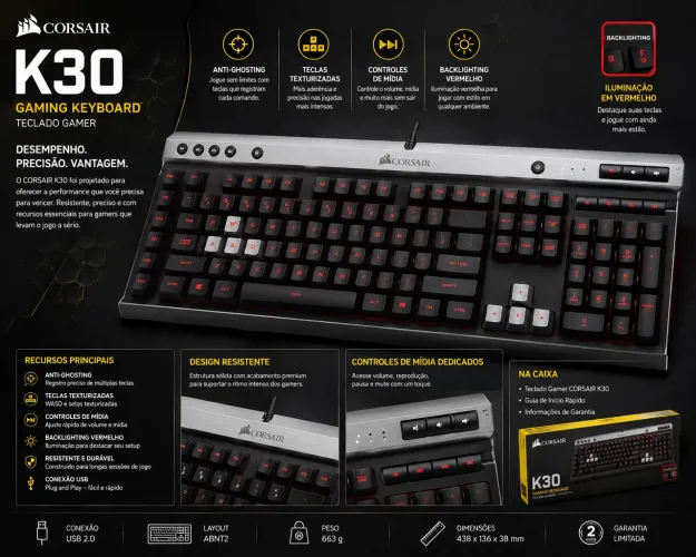 Teclado Gamer CORSAIR Raptor K30 (com caixa)