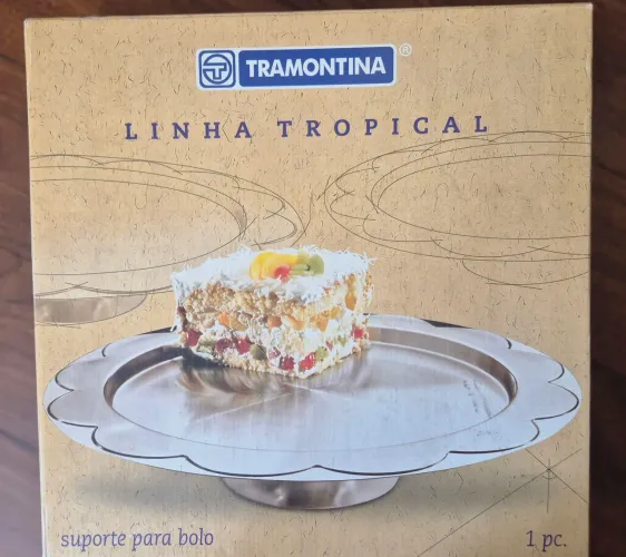 Suporte para bolo inox Tramontina novo, na caixa