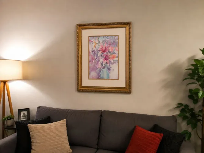 Quadro lírios aquarela moldura de vidro