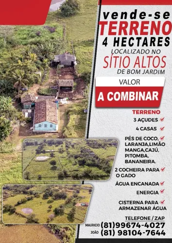 Vende-se: Terreno com 4 Hectares em Bom Jardim PE