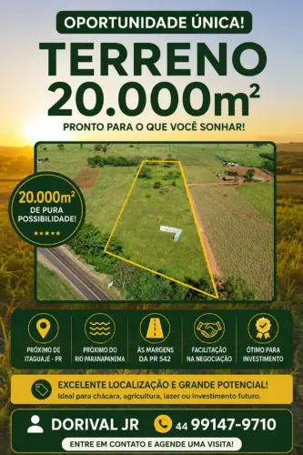 TERRENO- 20.000m2- ITAGUAJé- Margens da PR 542- Próximo do rio Paranapanema.