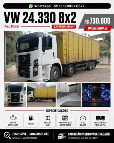 Vw 24330 8x2 2023 Piso Móvel Bachiega Cavaqueiro