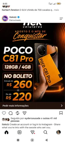 ? POCO C81 PRO ? OFERTA ESPECIAL NA ITEC! ?  ? POCO C81 PRO ? Entrada de apenas R$ 260,00!