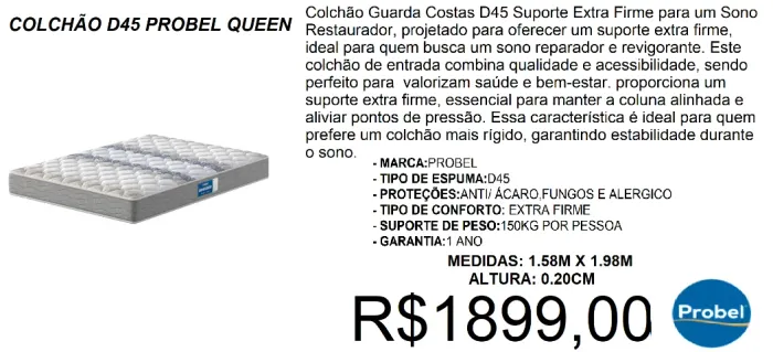 Colchão D45 - queen - probel - compre hoje e receba em até 72 horas 