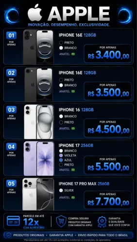 iPhone Lacrado (15, 16, 17) Homologado Anatel - Novos com Garantia Apple
