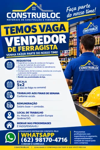 Vaga de Vendedor de Ferragista