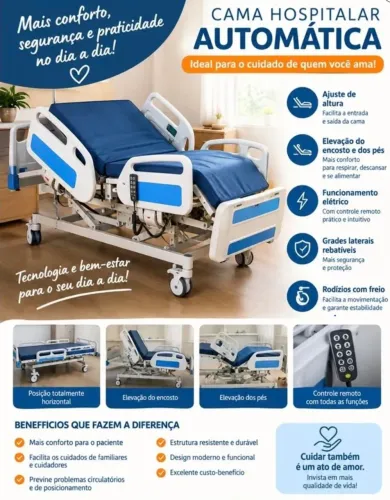 CAMA HOSPITALAR ELÉTRICA COM 5 MOVIMENTOS AUTOMÁTICOS