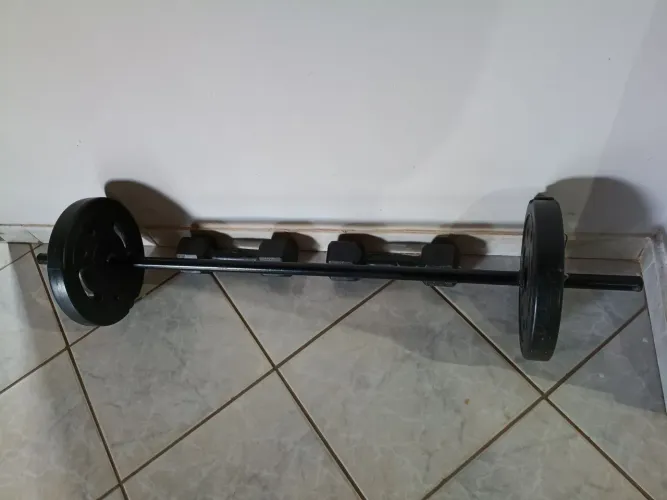 Kit Treino (Barra Anilhas Halteres)