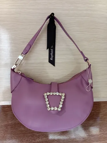 Bolsa Hobo Roxa Couro Emily Pequena Pedraria