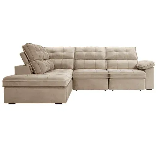 Sofá de Canto 2,84 x 2,0 m Gralha Azul Bragança, Retrátil e Reclinável, Esquerda Cor: Bege