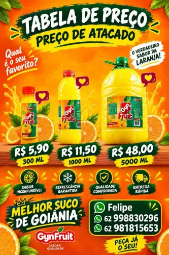 Sucos de laranja natural melhor do estado de Goiás