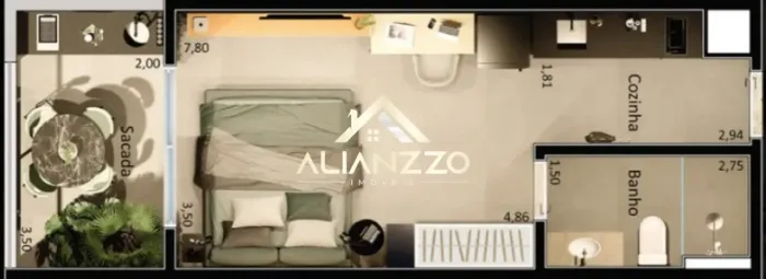 Apartamento Studio com 38m² 1 Quarto na Vila Monte Alegre em Ribeirão Preto/SP. Alianzzo I