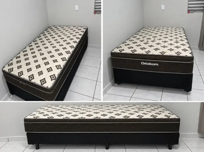 Cama modelo "solteirão" com colchão Ortobom
