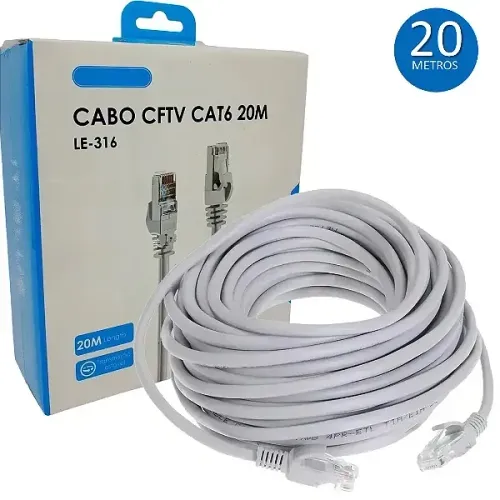 Cabo de Rede de 20 Metros Cat 6 para CFTV e Rede, Até 1000Mbps, Cinza - It-Blue