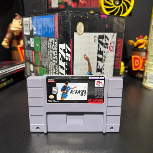 Cartucho SNES original FIFA 97 + Caixa de locadora