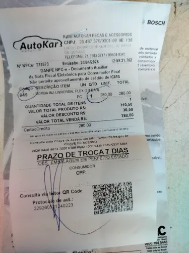 Refil da bomba da gasolina Chevrolet flex