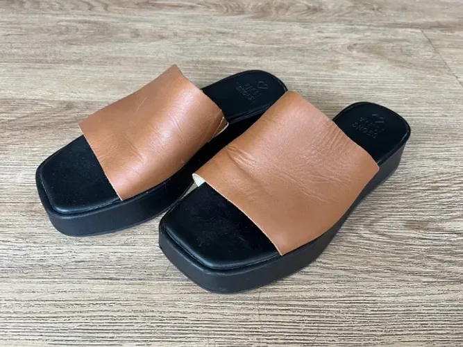 sandália plataforma marrom preto couro natural super confortável 36