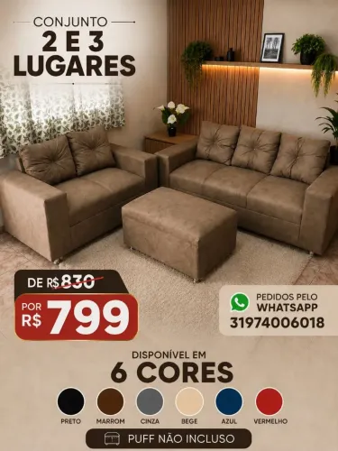 Sofa 2 e 3 lugares conjunto com almofadas