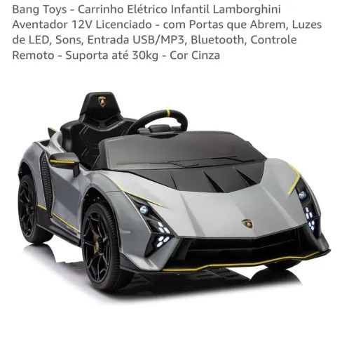 Bang Toys - Carrinho Elétrico Infantil Lamborghini Aventador 12V Licenciado