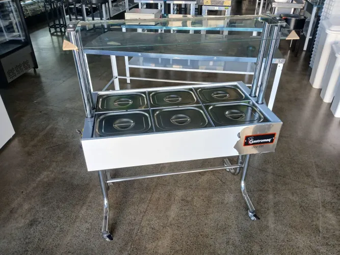 Buffet Aquecido Gastromaq Cromado 6 Cubas Tampa Inox Cobertura Vidro 220V