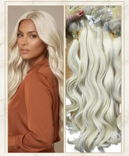 cabelo orgânico mega hair ondulado 55cm 6 telas 260 g hairworld -loiro #613