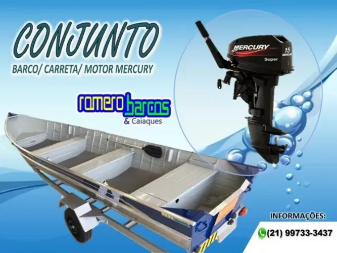 conjunto completo barco carreta e motor 15 hp zero