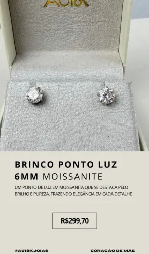 Brinco Ponto de Luz 6mm Moissanite em Prata 925