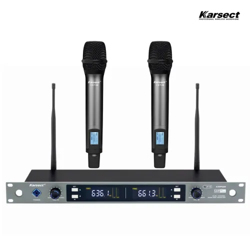 Microfone Sem Fio Duplo de Mão Karsect Recarregável | Profissional Rack