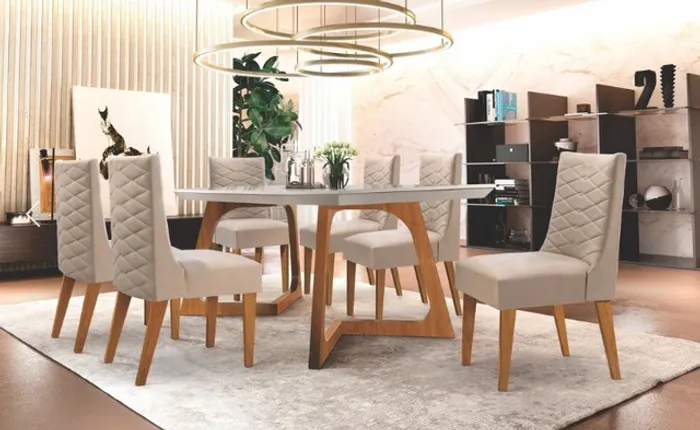 Sala jantar mesa Zeus com 6 cadeiras tampo de vidro