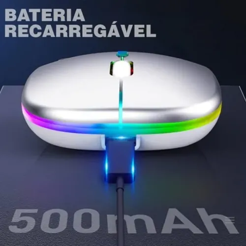 Mouse Sem Fio Recarregável Wireless Bluetooth Led Rgb 2.4ghz 1600 DPI 10 metros Computador