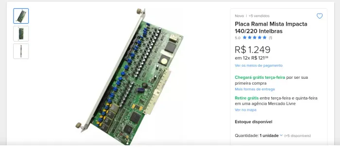 400,00 - Placa de ramal para telefonia - intelbras