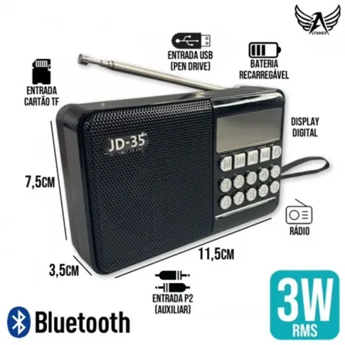 Rádio Portátil FM Leitor de Cartão PenDrive 