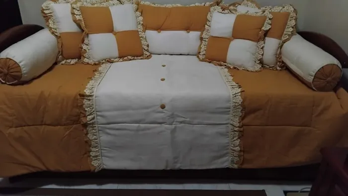 Jogo de Cama Casal - Mostarda e Branco