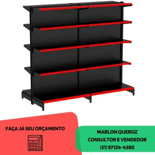 Gondola de Centro Preta Com Porta Etiqueta Vemelha Polar