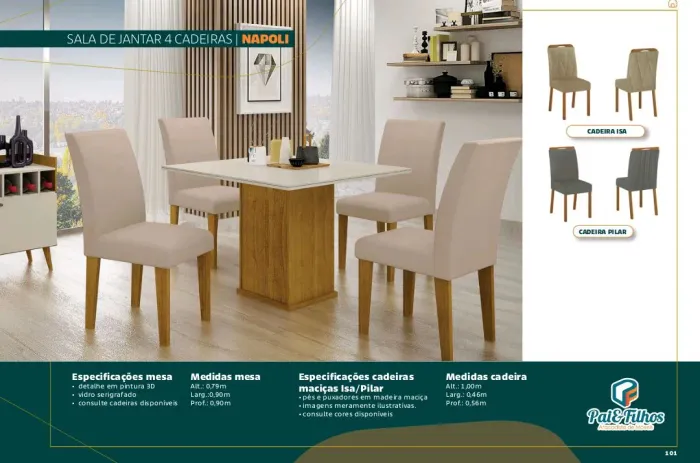 Mesa de Jantar Napoli 4 Cadeiras - Amadeirado